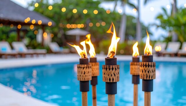 Poolside flame torches