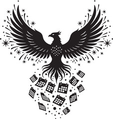 Phoenix Rising with Fireworks and Falling Calendar Pages – New Year Rebirth Vector Illustration