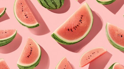 Watermelon slices on a pink background.