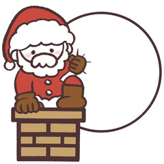 煙突に入るサンタの袋フレームイラスト