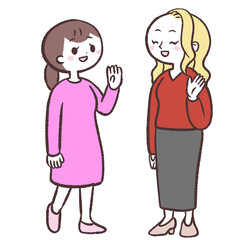 白人女性と話す女性のイラスト