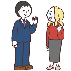 男性が白人女性と会話するイラスト