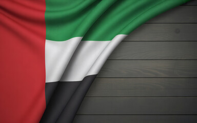 Stunning United Arab Emirates flag draped elegantly on rustic wood panel, symbolizing patriotism and national pride