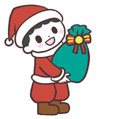 クリスマスプレゼントを持つ男の子のイラスト