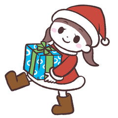 サンタの格好してプレゼントを持つ女の子のイラスト