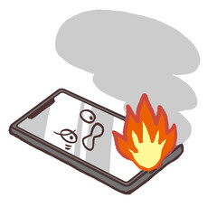 火のついた可愛いスマホのイラスト
