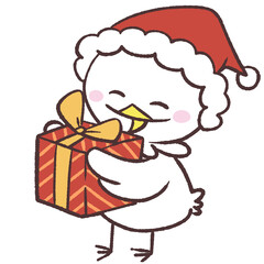 クリスマスプレゼントを持つ白い鳥のイラスト