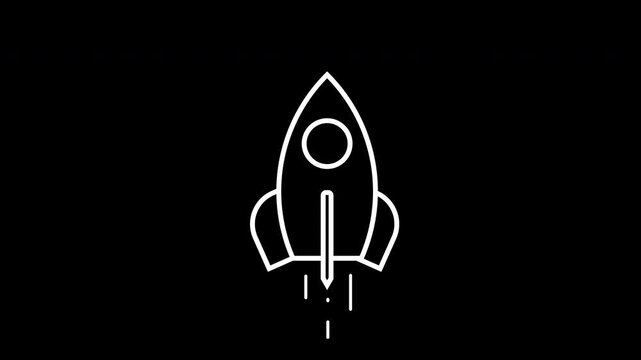rocket linear icon 4K animation on black background