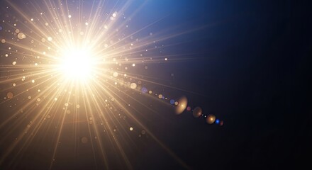 A bright, golden sun with rays and a starburst pattern, emitting a warm glow against a dark blue background.