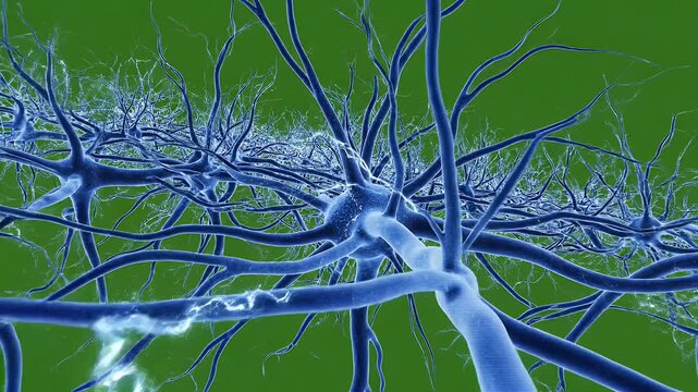 Abstract neural network structure on green background