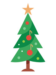 Fototapeta premium Festive green christmas tree adorned with ornaments and a star