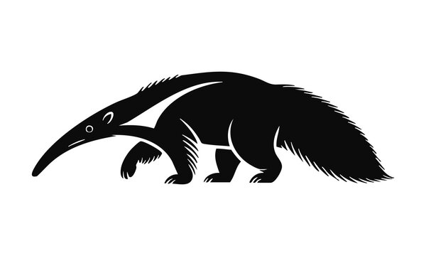 Giant Anteater Black Silhouette, Stylized Anteater Vector Illustration, Anteater Walking Profile Icon, Monochrome Anteater Graphic, silhouette, illustration, vector