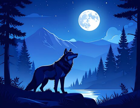 Wolf howling at the moon - Powered by Adobe
