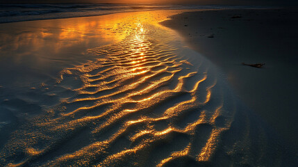 A tranquil desert scene showcasing smooth, flowing sand patterns delicately sculpted by wind and illuminated by gentle soft light, creating subtle shadows and gradients. The image emphasizes texture, 