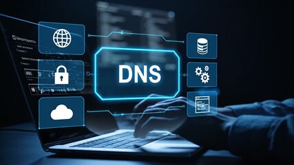 DNS Networking and Connectivity Technology Overlay Computer Monitor Concept - Powered by Adobe