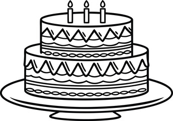 Cake Design in Outline Strokes. Delicious Cake Outline Illustration. Bakery Cake Icon Line Art. Minimal Cake Drawing Outline Style. Pastry and Cake Outline Collection. Sweet Cake Line Art Design