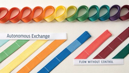 Colorful ribbons representing dynamic exchange and uncontrolled flow in abstract design for creativity and innovation themes