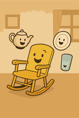 vector of chair, plate, teapot and laughing

