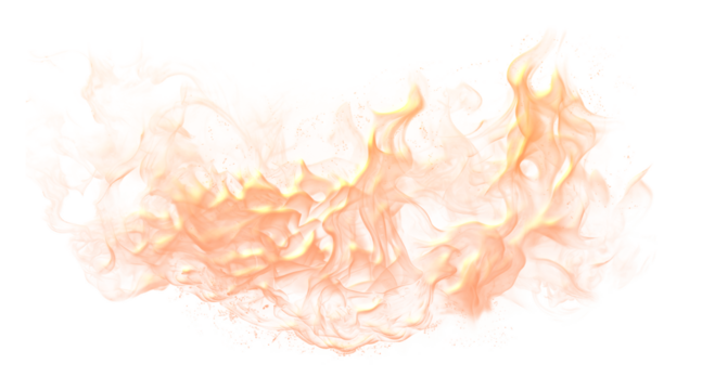 Vibrant orange and yellow fire flame illustration with swirling patterns and glowing embers, abstract energy effect