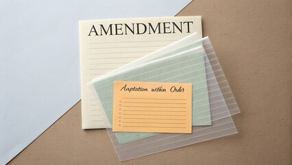 Elegant Arrangement of Stationery Items Featuring Paper, Notepad, and Card with Handwritten Notes on a Minimalist Background