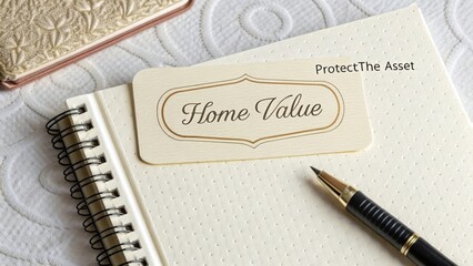 Elegant Notepad with Home Value Tag and Pen on Cozy Fabric Surface, Ideal for Financial Planning and Real Estate Transactions
