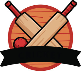 Vintage crossed cricket bats emblem with ball and banner logo vector