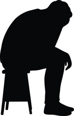 Silhouette of a thoughtful man sitting on a stool isolated on white vector