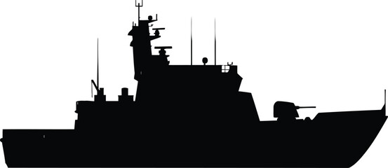 Silhouette military patrol boat warship naval vessel vector illustration vector