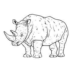 detailed rhinoceros full body outline illustration