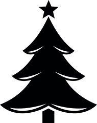 Christmas icon vector silhouette of a christmas tree with a star on top and a square trunk in black and white style