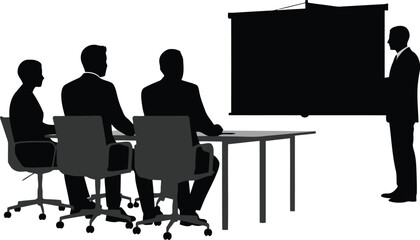 Business meeting presentation silhouette people boardroom collaboration vector