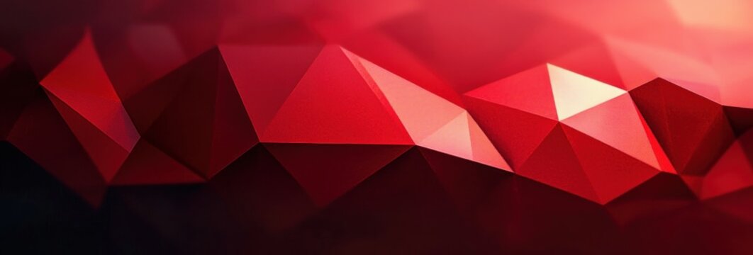 Abstract geometric pattern with red polygonal shapes forming a vibrant and dynamic low poly design with gradients of light and dark shades