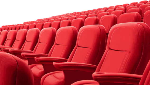 Red theater seat row auditorium empty armrest cushion plush