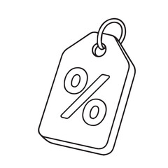 Black and white vector illustration of a sale tag featuring a percent symbol, representing discounts and promotions in a clean, minimalist, and modern graphic design style.