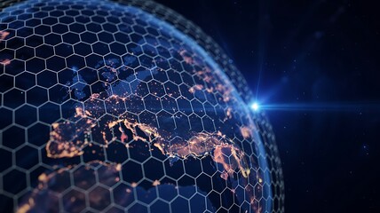 Abstract blue light technology background with digital global network design