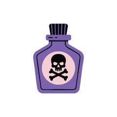 Cartoon Poison Bottle with Skull and Crossbones, Purple Potion Bottle Icon, Halloween Poison Flask Illustration, Danger/Warning Potion Graphic, silhouette, illustration, vector.