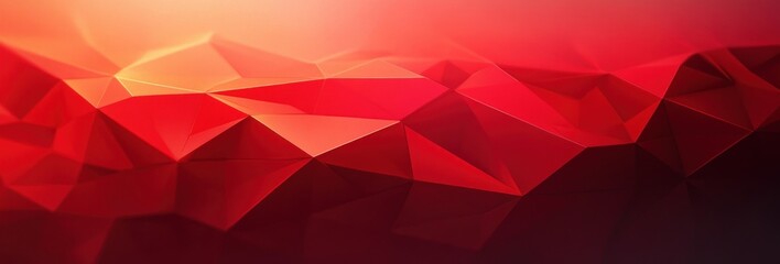 abstract geometric background with vibrant red and orange polygonal shapes creating a low poly pattern with smooth shading and depth