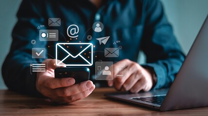 Businessman pressing social network icons on digital touchscreen