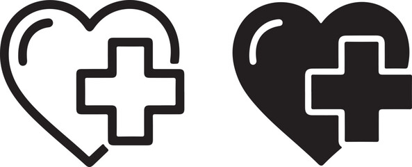 Stylized heart icon with a medical cross symbol inside, representing healthcare and well-being, simple graphic art isolated on white background, Vector, illustration