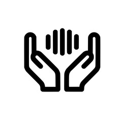 Obraz premium Line Icon Above Open Hands Representing Support Protection Growth and Data Visualization Concept
