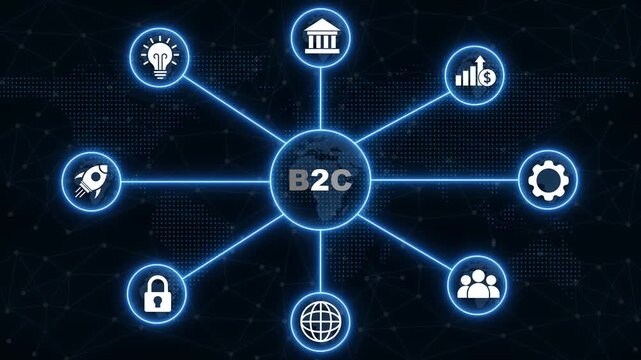 B2 C Business to Consumer Network Diagram with Global Reach and Icons image photo