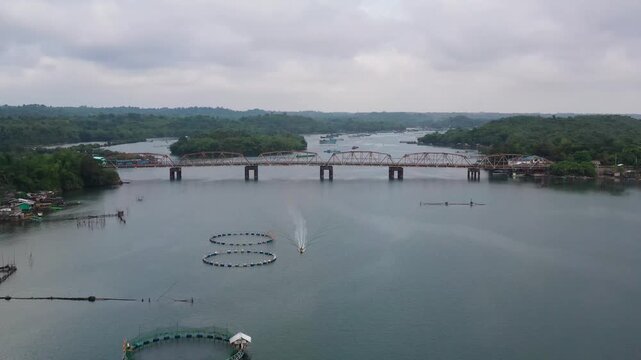 Fisheries on Luzon Island, Philippines. Fish farm, top view. Aerial view of fish ponds for bangus, milkfish.