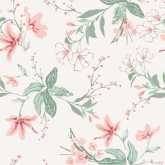 seamless pattern with pink flowers