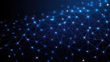 Abstract dark background with glowing blue interconnected points forming a network of lines symbolizing digital connectivity and data flow