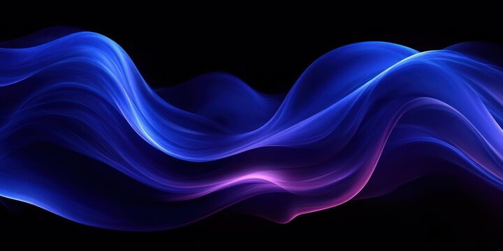 Abstract flowing waves of blue and purple light creating a smooth, ethereal, and dynamic visual effect on a black background