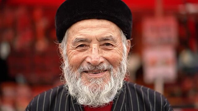 Close Up Portrait of Smiling Elderly Man with a White Beard