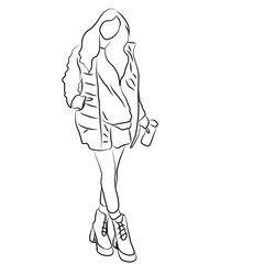 Fashionable Female in Puffer Jacket and Boots Vector Art
​
