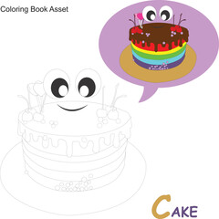 Cute cartoon cake vector coloring page for kids. Simple line art with creamy layers, cherries, and candles. Perfect for children’s coloring books, printable sheets, and fun learning activities.
