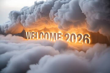 Welcome to 2026 glowing brightly amidst a sea of fluffy clouds