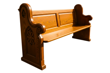 Traditional wooden church pew on a transparent background